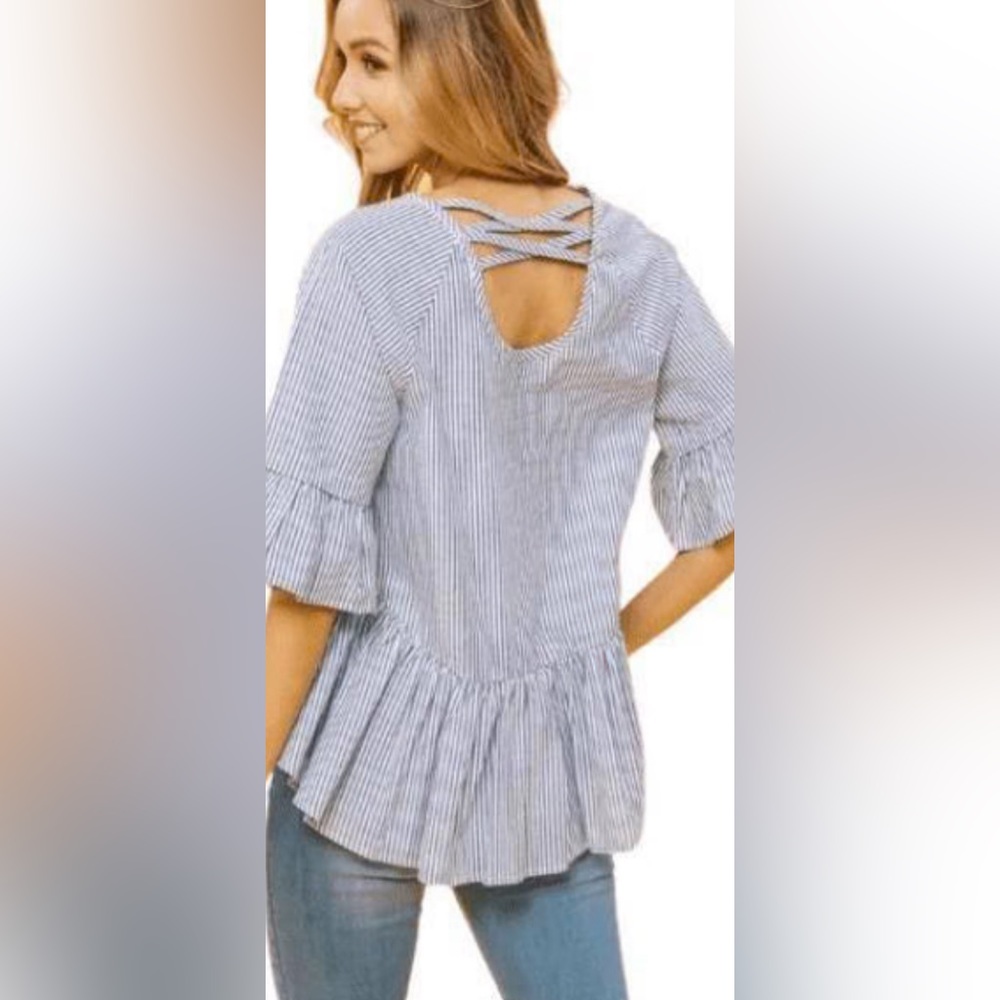 Firth Striped Ruffled Blouse. Sz Small💙 - Picture 3 of 10